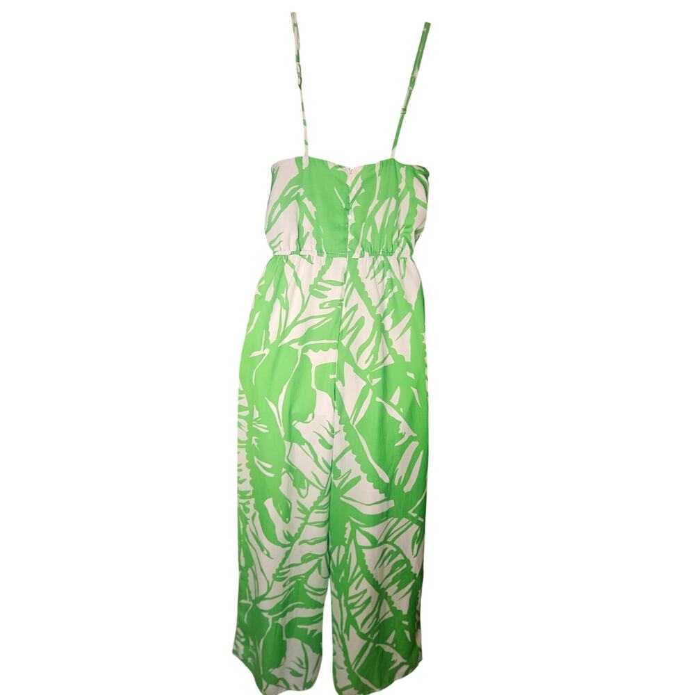 Lilly Pulitzer Green White Halter Jumpsuit Floral Zip up Pockets Sz XS Lined - Picture 6 of 9